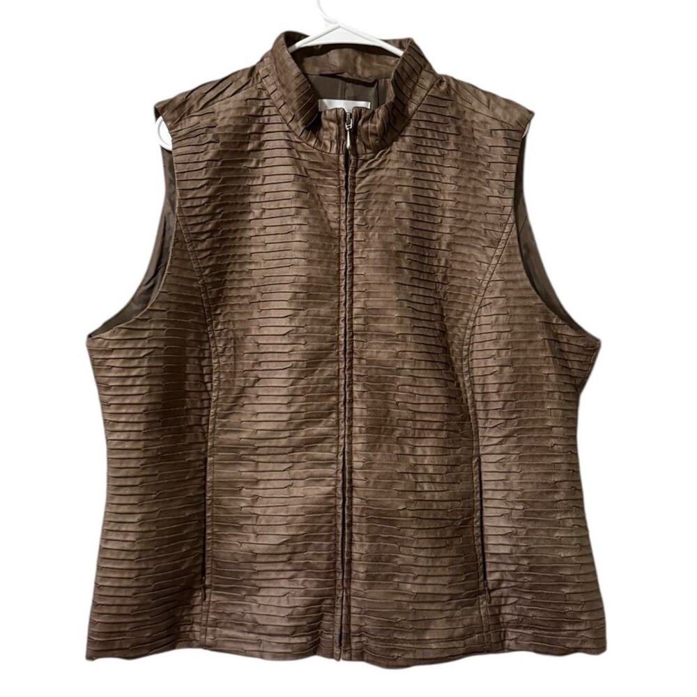 Erin London Women Size Petite XL Sleeveless Vest Full Zip Brown Zip Pockets City